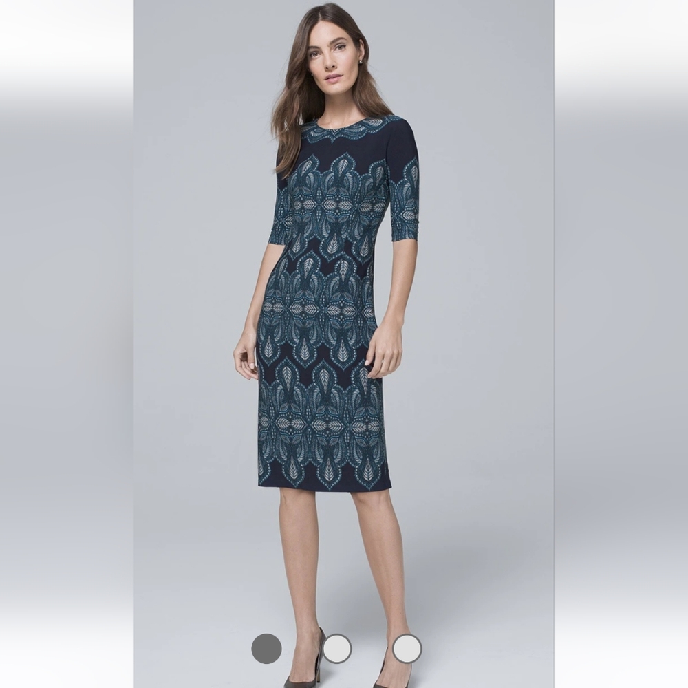 NWT White House Black Market Geo-Print Knit Sheath Dress Sz. 2